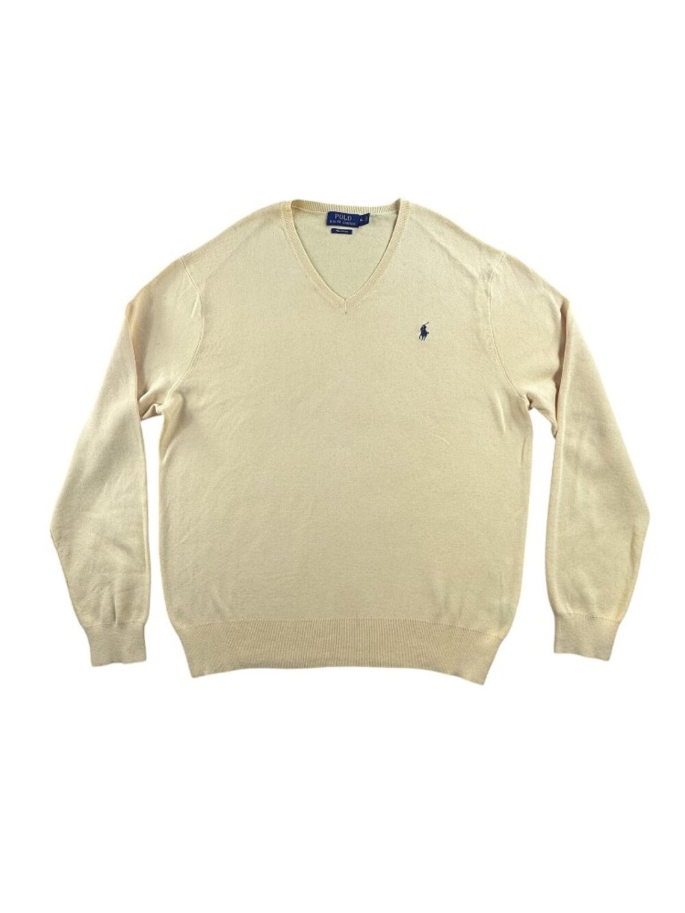 Polo Ralph Lauren Sweater Mens XL Yellow Pima Cotton V Neck Knit Pullover Pony